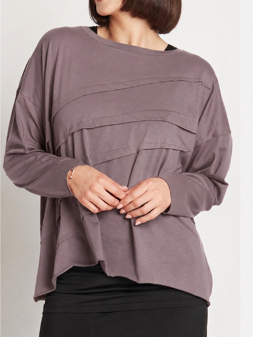 PLANET by Lauren G Taupe Pima Cotton Lagenlook Oversized Tunic Top OS